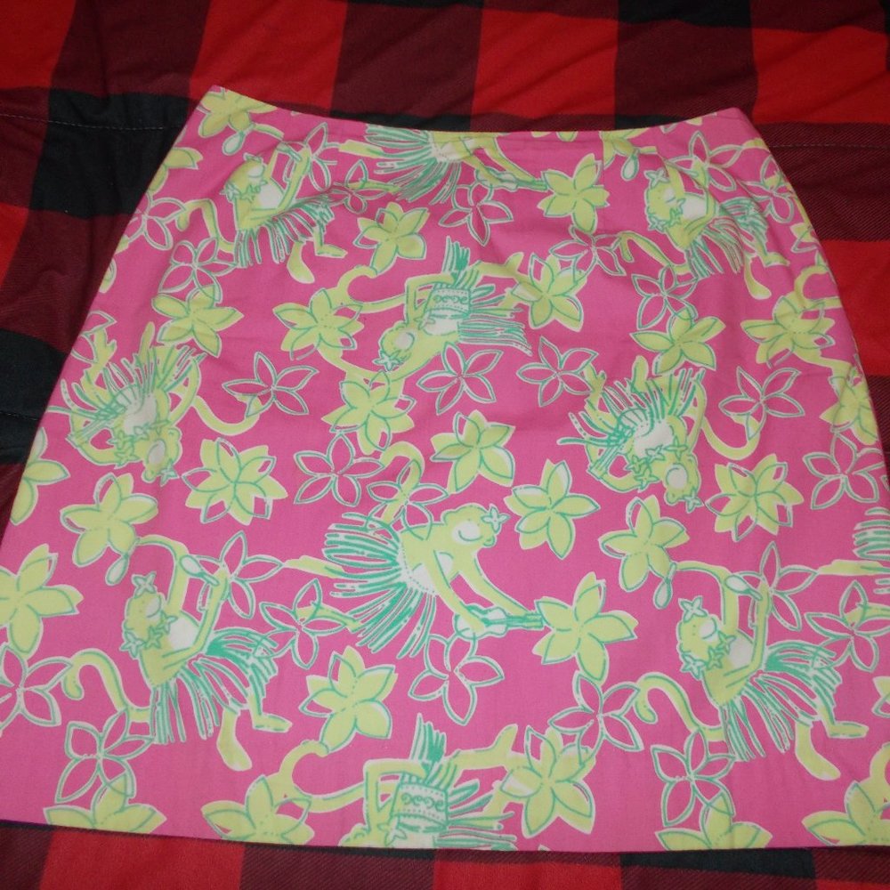 Vintage Lilly Pulitzer Monkey Pattern Skirt Multi Color Size 8